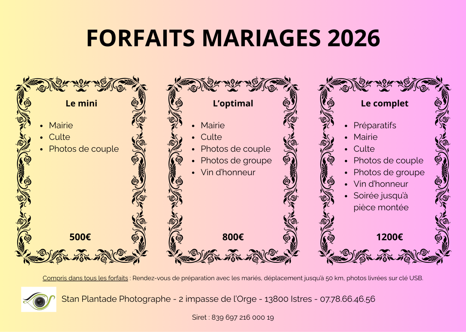 Forfaits mariages 2026